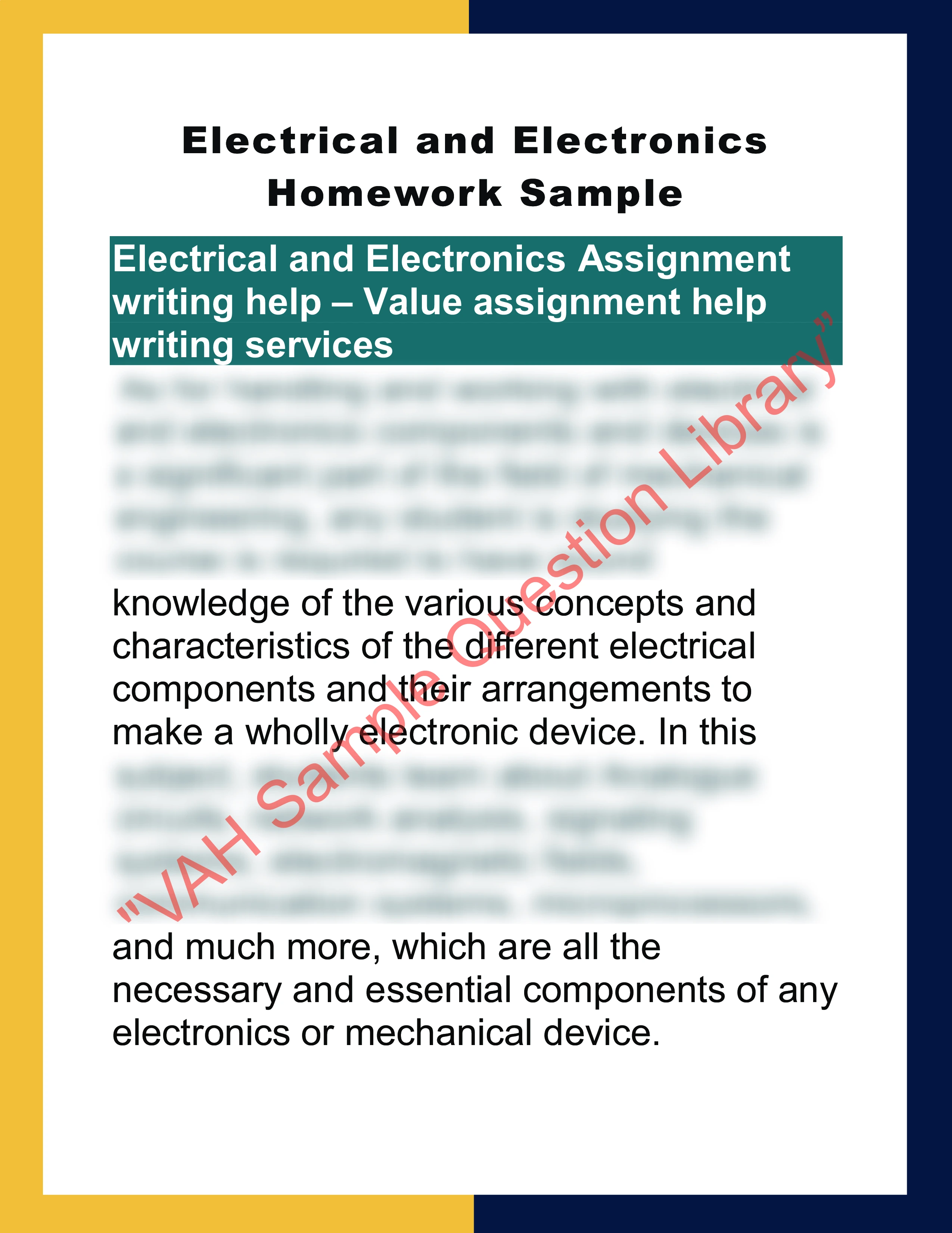 Electrical and Electronics Homework Sample 0